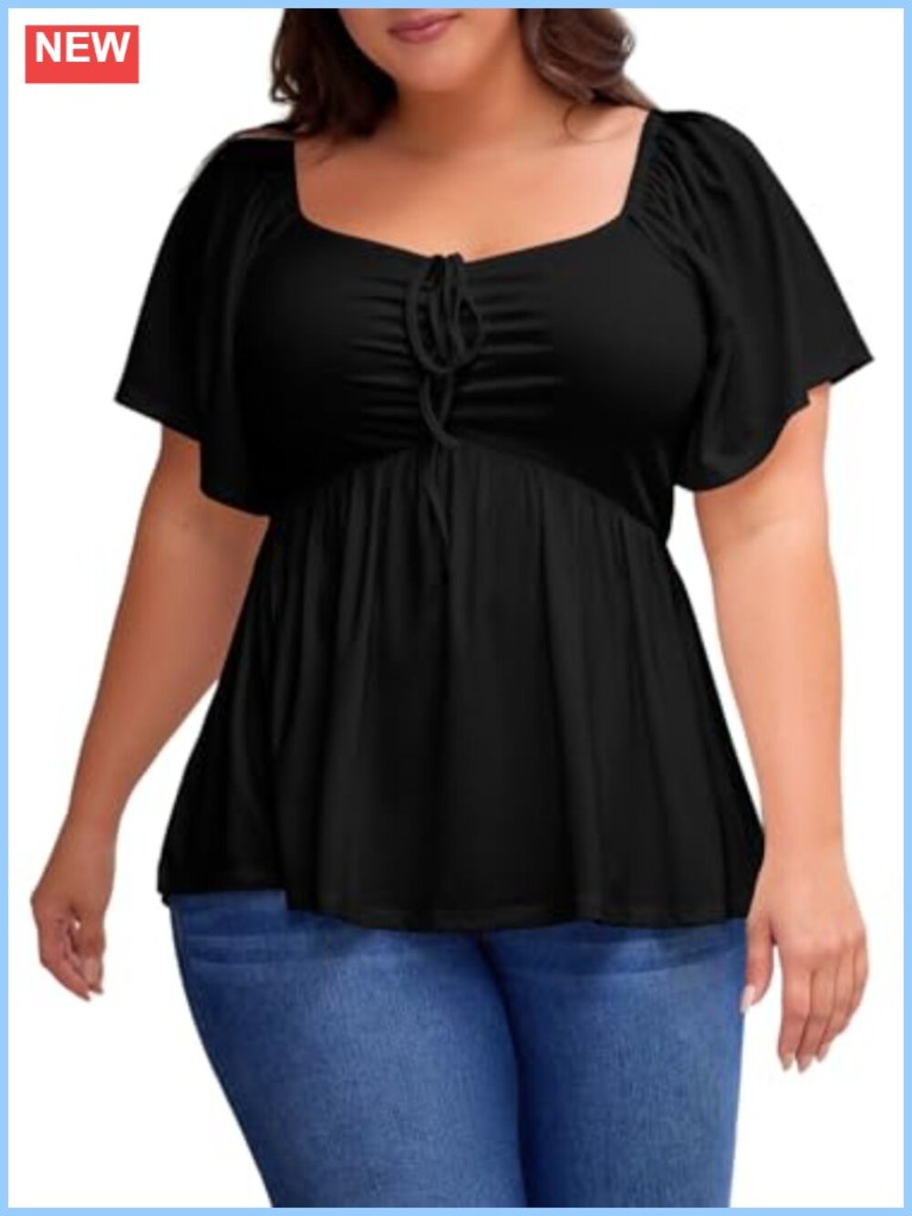 Plus Size Sweetheart Neck Shirred Peplum Blouse Short Sleeve